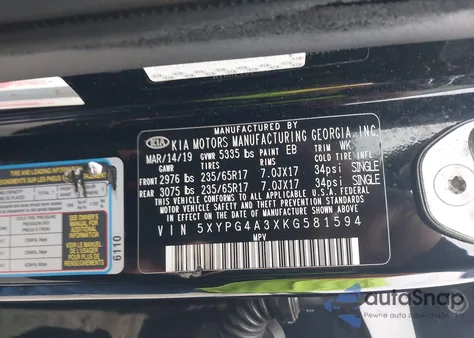 2019 Kia Sorento 2.4L L from USA, damaged, VIN 5XYPG4A3XKG581594